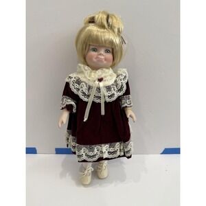 Brinn's 1990 LOUISA Collectible Porcelain Edition Doll 15" Burgundy Dress